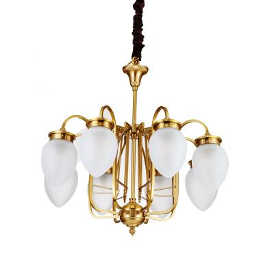 China Contemporaryn Lighting Lobby Lobby Living Room 8 Lights White Ball Staggered Gold Flemish Meral Brass Chandelier Light and Lighting Pedant Pendant Lamp for sale