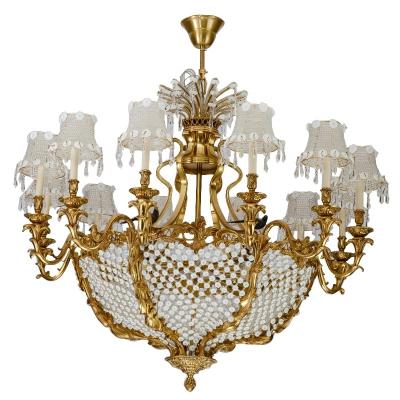 China French European luxurious interior/classcial brass and crystal basket top ceil light and chandelier pendant lamp for sale