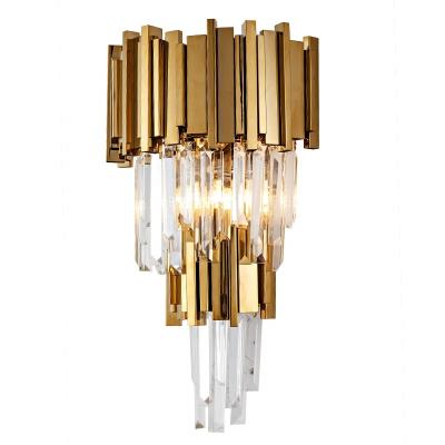 China Contemporaryn Wall Lighting Modern Gold Stainless Finish Canton Empire Steel Crystal Led 3 Heads Hotel Wall Lighting Lamp Light Sconces Fixtures for sale