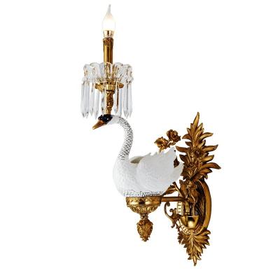 China Indoor Exclusive Home Decor Brass Luxury Decorative Candle Holders Porcelian and Porcelain Swan Indoor Bird Chandelier Wall Lighting Lamp for sale