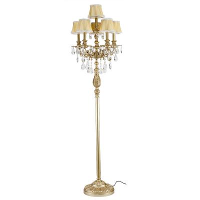 China Luxury Retro Fabric French Style Royal Crystal Lampshade Luxury Floor Lamp Stand Near Brass Floor Lamp for sale