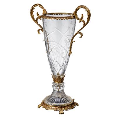 China Excellent Decorative Luxurious Brass Crystal Vase Home Decoration Modern Noble Style Art And Craft Creative Home Coffee Table Opens Ornaments for sale