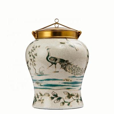 China Jiangmen factory hand made white ceramic decorative accessories china enamel tin with brass lid decorations china home pot for sale