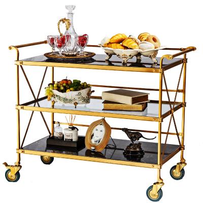 China Luxury Noble Luxury Noble Wine Tea Coffee Palace Hotel Furniture Brass Sideboard With Catering Trolley Carry Marble Dining Trolley for sale