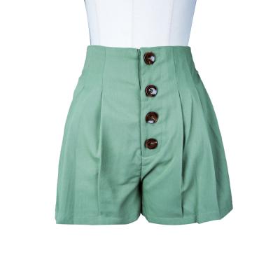 China Causal Polyester Cotton Summer Street Wear Anti-wrinkle Women High Waist Shorts With Button Front for sale