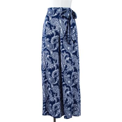 China Breathable Boho Beach Pants Custom Printed Crepe Wide Leg Pants Women Fashion High Waisted Wide Leg Pants for sale