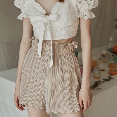 China Simple Pleated Style Garment Anti-Static Short Skirts High Waist Brown Color Women Adults Casual Dyed Breathable Anti-Static Service OEM Service for sale