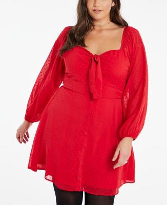 China Viable Plus Size Dobby Skater Bow Red Clothing Long Sleeve Dresses for sale