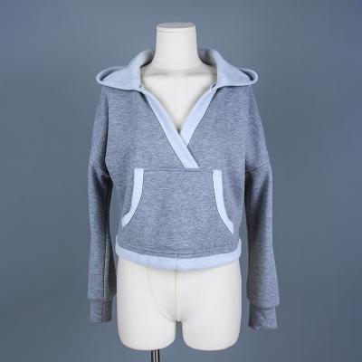 China Custom Contrast Crop Women Pocket Breathable French Terry Hoodies Punch Hoodies and Sweatshirts for sale