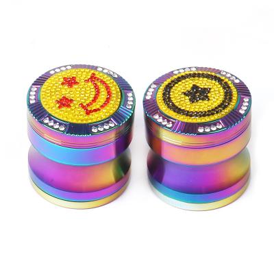 China Grinder New Beautiful 63mm 5 Layers Rainbow Metal Tobacco Diamond Face Smiling Luxury Shiny Smoking Herb Grinder for sale