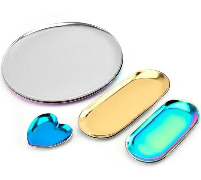 China Custom High Quality Stainless Steel Oval Rainbow Oval Metal Tobacco Smoking Tray Serving Table Bathroom Grinding Gold Rolling Tray for sale