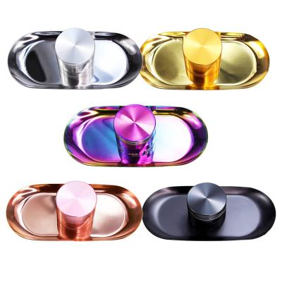 China Custom Portable Metal Logo Laser Logo Rainbow Rose Aluminum Alloy Metal Rolling Tray Sets for sale