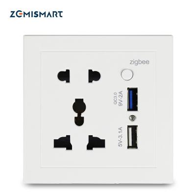 China Commercial Smart Home Automation Alexa Google Home Zemismart Tuya Zigbee Smart Wall Socket 5 Pin Universal Plug With 2USB Outlet 9V 2A for sale