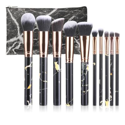 China Angular Blush New Beauty Tool Zipper Bag Marbling Cylinder 10 Pieces Makeup Cosmetic Luxury Set Brush for sale