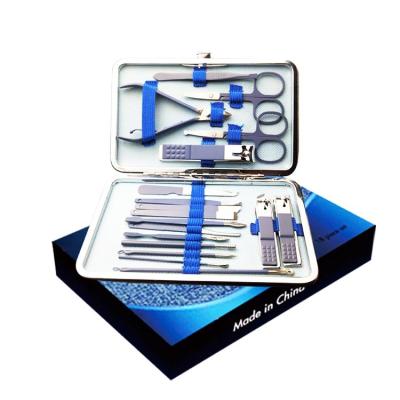 China Customizable Blue Beauty Stainless Steel Sublimation Professional Men's Nail Clippers Manicure Sets Pedicure Kit 18 Pieces for sale