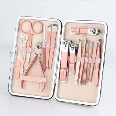 China Portable Professional Nail Clippers Rose Gold Manicure Set Stainless Steel Pedicure Care Tools Women Grooming Kit for sale