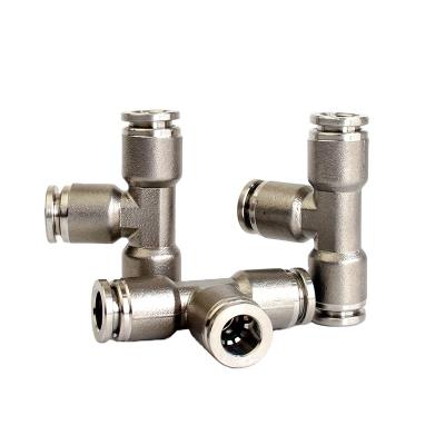 China Building Material Shops Pneumatic Push To Connect Air Duct Fittings Tube Tee OD 4 6 8 10 12 14 16mm PE Series Pneumatic Air Quick Connect Fittings for sale