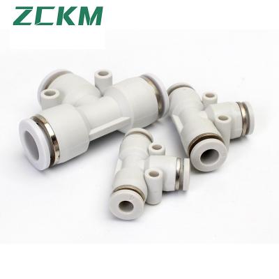 China Building Material Stores 10 12 T-Tee PE-6 8 One Touch Fittings Push In Quick Connectors, PE Series T Pneumatic Fitting Strong for sale