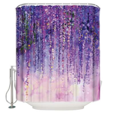 China Viable Romantic Floral Vine Print Design Rose And Flower Shower Curtain Purple Weeping Waterproof 100% Polyester Shower Curtain for sale