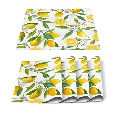 China Amazon Viable Hot Selling Lemon and Flower Print Table Mat Durable Cotton Cool Canvas Heat Resistant Place Mat for Dining Table for sale