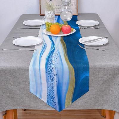 China Hot New Style Farmhouse Style Table Runner Blue Marble Table Runner Viable For Home Art Decoration for sale