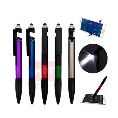 China Luxury Promotional Multi Phone Holder Ink Writing Function LOGO Gift Active Stylus Touching Pen With Led Torch Light for sale