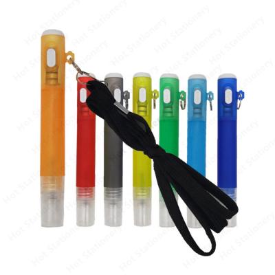 China Lanyard can be attached 2 in 1 rechargeable empty plastic mist spray bottle LED pen light with lanyard for sale