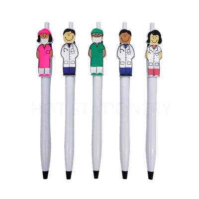 China Clip Designed Promotional Gifts Wholesale Custom LOGO Plastic Clip Designed Doctor And Durse Printed Ball Pen for sale