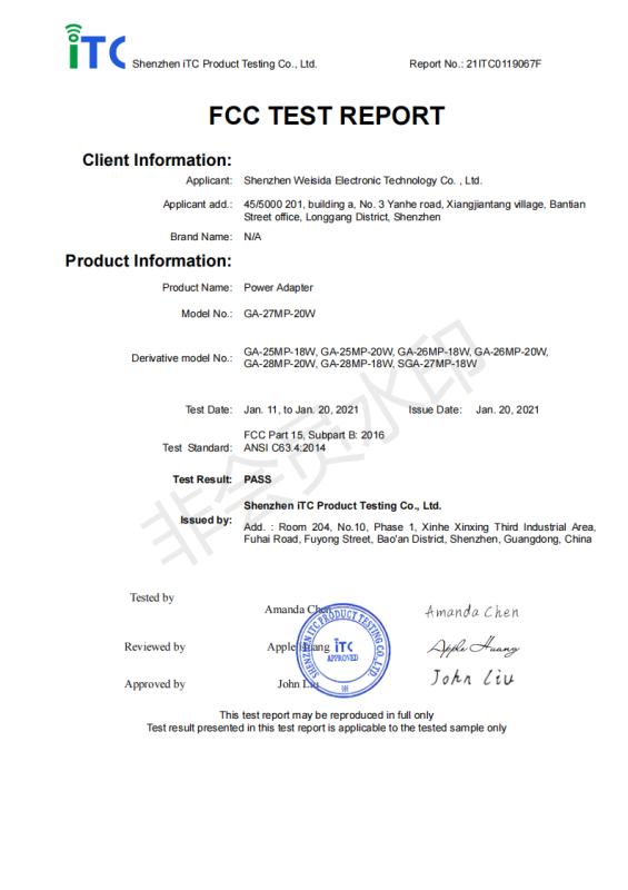 FCC - Guangzhou Weisida Electronic Technology Co., Ltd.