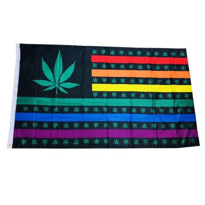 China FLYING USA design rainbow leaf hippie flag 3x5 ft polyester rainbow weed flag factory supply new for sale