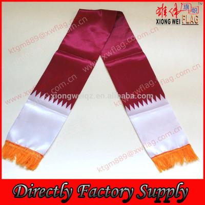 China Cheap Qatar PENNANT Satin Polyester National Flag Scarf for sale