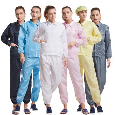 China Polyester + Conductive Fiber Wholesale ESD Clothes Suit Colors Clean Room Anti Static Jacket And Pants Sets Turndown Collar ESD Clothes Suit for sale