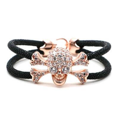 China Fashion Jewelry Genuine Stingray HS Leather Bracelet With Skull Diamond Bracelet For Men for sale