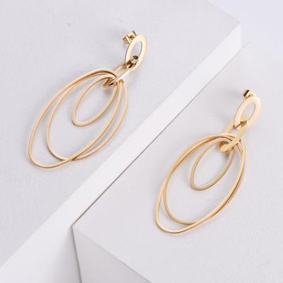 China HS Jewelry Wholesale Romantic Dangle Jewelry Fashion Gold Oval Dangle Charm Earrings For Women for sale