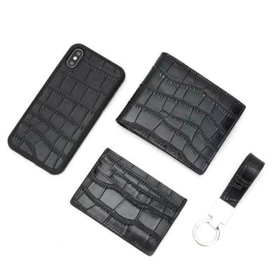 China Luxury Cowhide Embossed Black Crocodile Set Wallet Mobile Phone Case Card Bag Key Chain /Customize/Low MOQ HS-PC08/Unique for sale