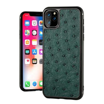 China Genuine Ostrich Leather Jewelry HS 100% Handmade Luxury And Classic Ostrich Skin Phone Case Back Covers With Stand For iphone 11 for sale