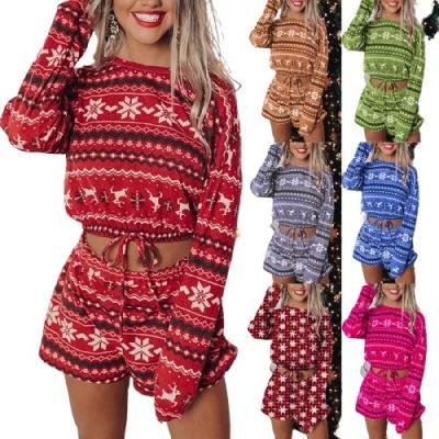 China Snowflake Print Velvet Christmas Pajamas Night Wear Women Longewear QUICK DRY Knitted Sleepwear Custom Shorts Casual Hoodies for sale