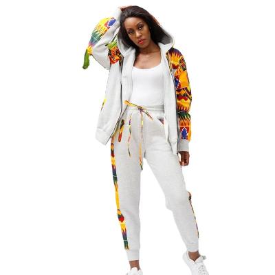 China Cotton Africa clothing women's fashion hoodie printing jacket with wax fabric two pieces of suit wholesale pants for sale