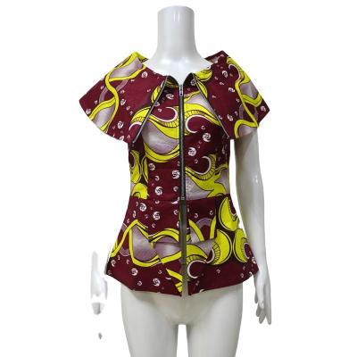 China Hot Selling Fashion Cotton Ankara Print Shirt African Short Sleeve Women Top Wholesale for sale