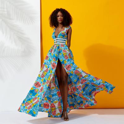 China New African Kitenge Dress Designs Anti-Static V-Neck Ladies Dress Women Summer Sexy Casual Outfits Long for sale