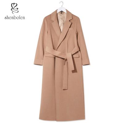 China Europe USA fashion anti-shrink cashmere coats long belt women wear wool blend coat online wholesale coat for sale