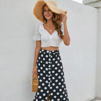 China Polyester New Arrival Woman Skirt White Polka Dot Chiffon Skirt Office Casual Breathable Skirt for sale