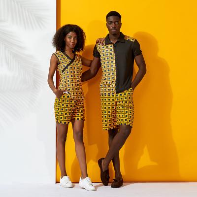 China Breathable Factory Outlet African Ethnic Clothing Couples African Print Polyester Two Piece Set for sale