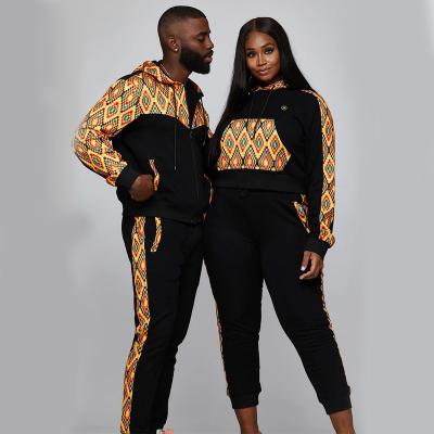 China Anti-wrinkle African Print Two Pieces Hoodie And Pants Set With Two Sides Pockets for sale