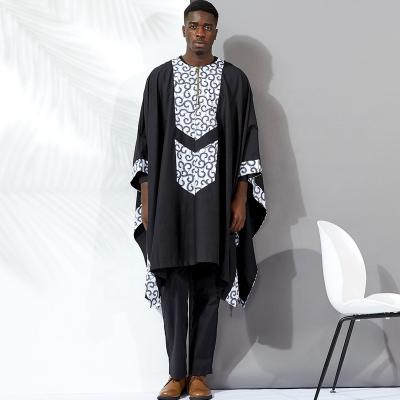 China Custom Made African Art White Black Cool Wear Fashion Logo Cotton Men's Clothing Three Piece Sets for sale