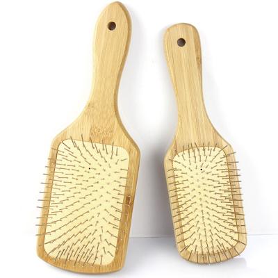 China Home Makers Head Airbag Stainless Steel Needle Comb Square Solid Wood Bamboo Ahir Brush Hair Comb for sale