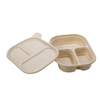 China 3 Compartments Healthy Biodegradable Takeway Container Lunch Food Disposable Plastic Box With Lid for sale