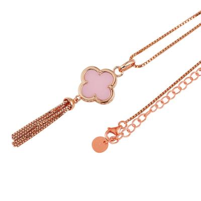 China 2021 New Design Fashionable Four Leaf Pink Clover Pendant Necklace Ceramic Necklace for sale