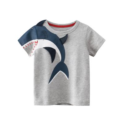 China Custom Made 100% Breathable Kids Boys Summer T-shirt Cotton T-shirt Shark Pattern Kids Clothing T-shirts for sale