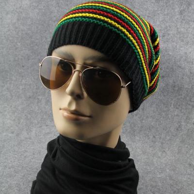 China COMMON Wefans High Quality Custom 100% Wool Winter Rainbow Striped Beanie Knitted Hats Flag Wool Cap for sale